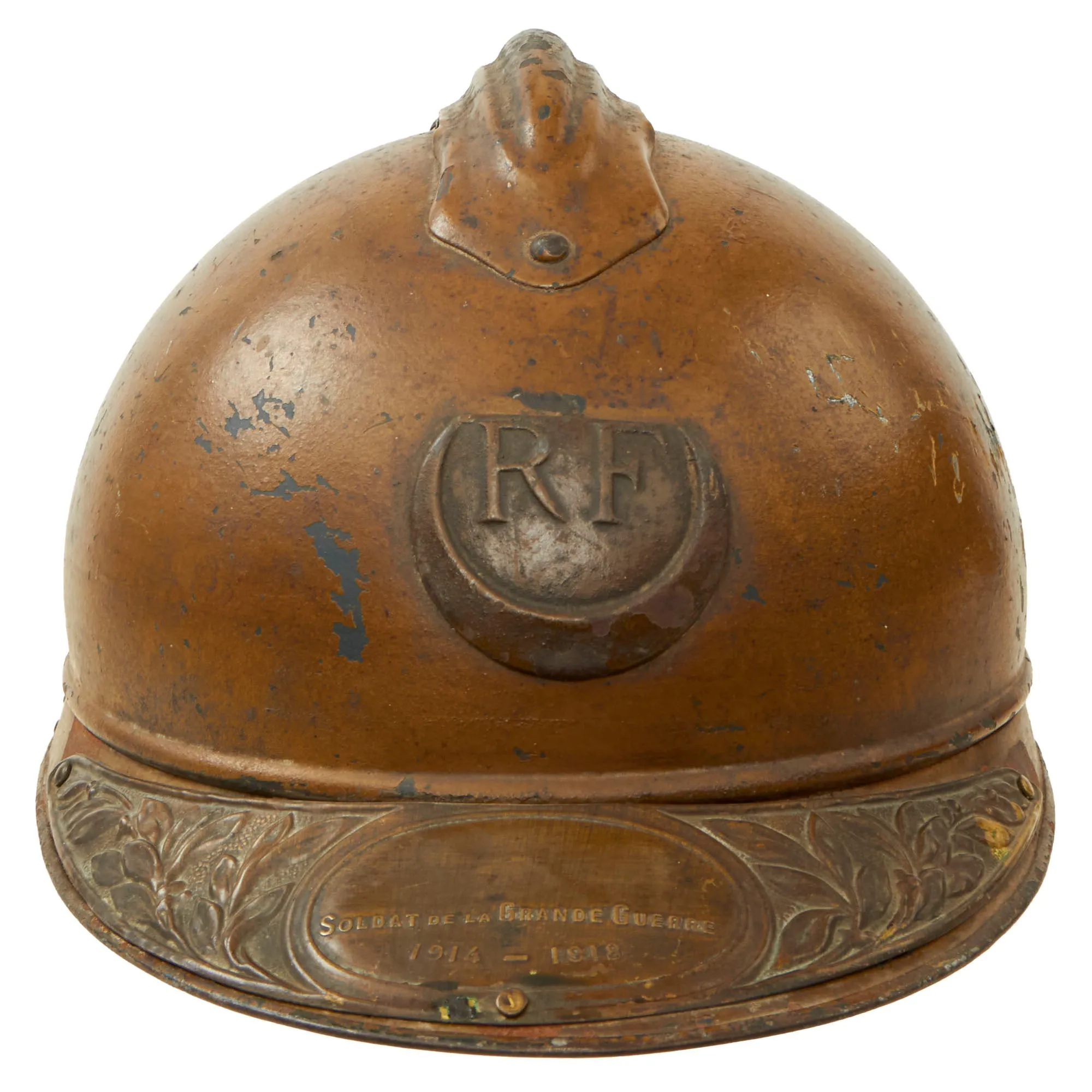 Original French WWI Zouave North African Troops M1915 Adrian Helmet with Veteran’s Plate & Liner