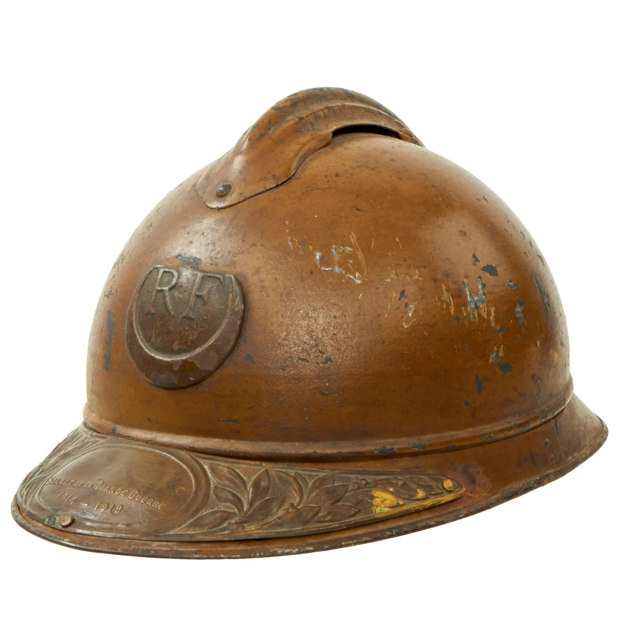 Original French WWI Zouave North African Troops M1915 Adrian Helmet with Veteran’s Plate & Liner