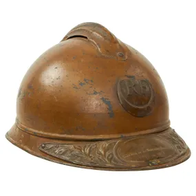 Original French WWI Zouave North African Troops M1915 Adrian Helmet with Veteran’s Plate & Liner