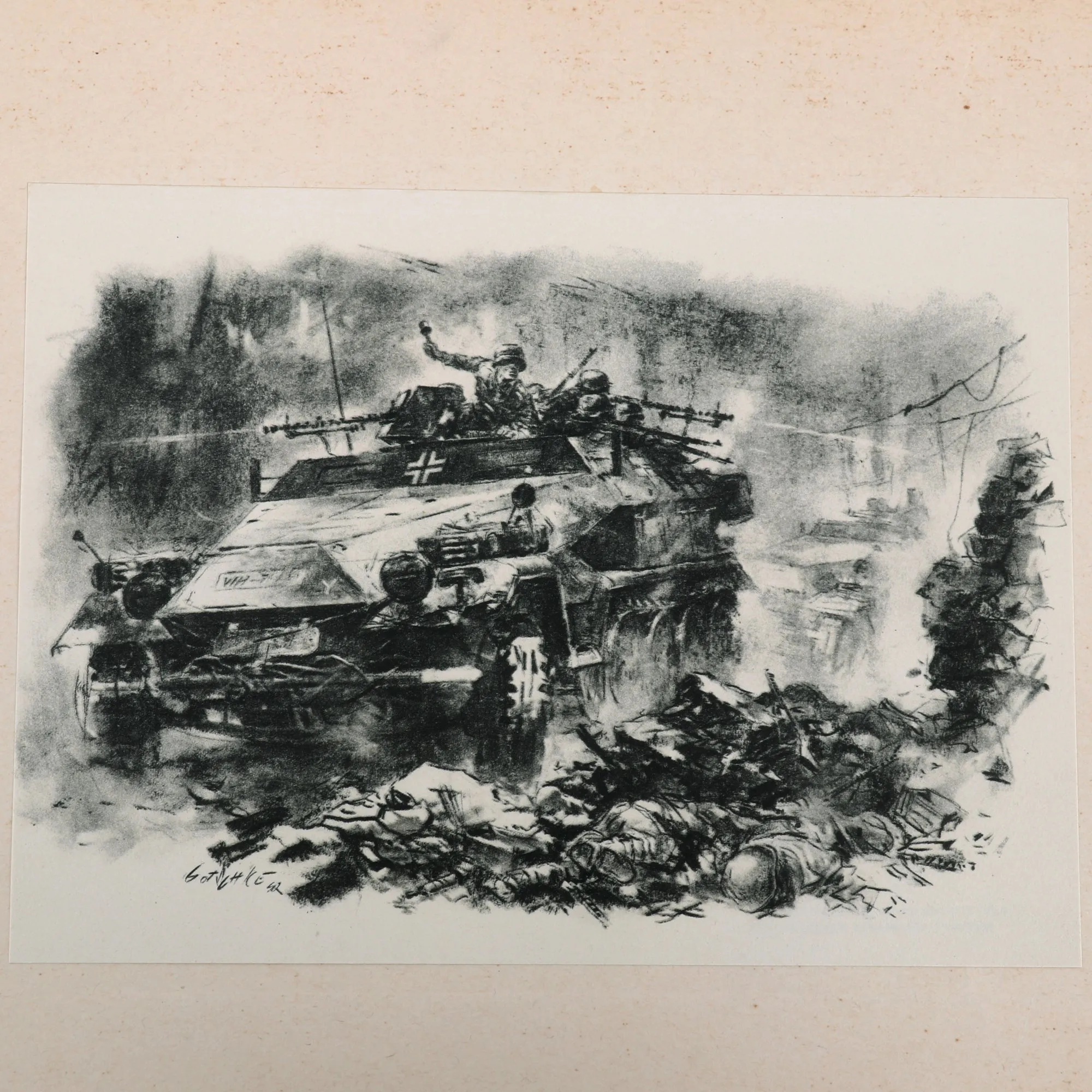 Original German WWII 1942 Dated Panzergrenadiere Mechanized Infantry Folder and 15 Prints by Artist Walter Gotschke - Formerly A.A.F. Tank Museum