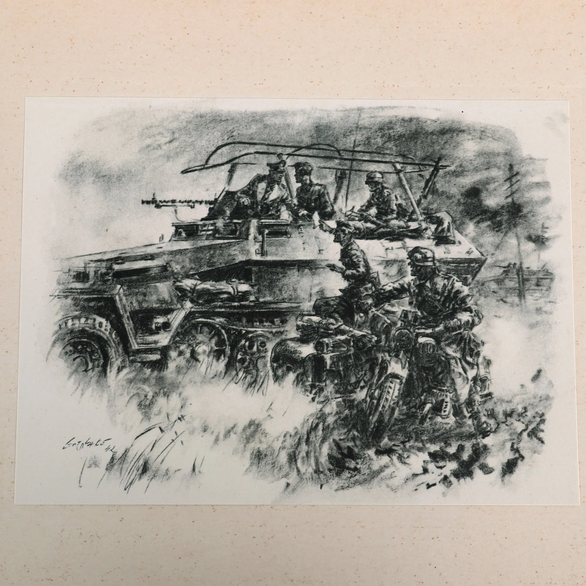 Original German WWII 1942 Dated Panzergrenadiere Mechanized Infantry Folder and 15 Prints by Artist Walter Gotschke - Formerly A.A.F. Tank Museum