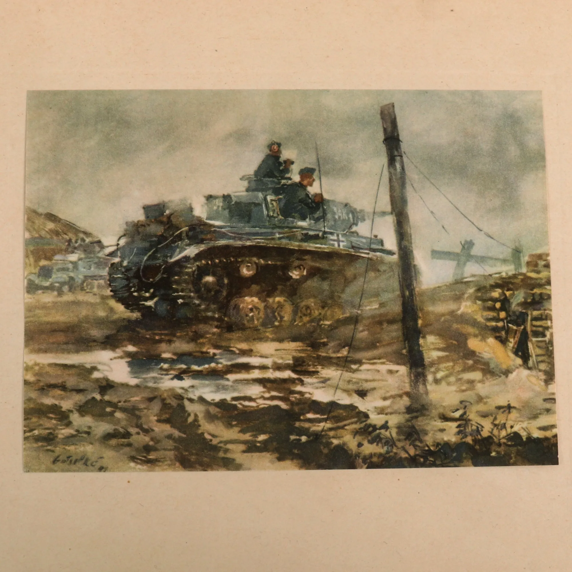 Original German WWII 1942 Dated Panzergrenadiere Mechanized Infantry Folder and 15 Prints by Artist Walter Gotschke - Formerly A.A.F. Tank Museum