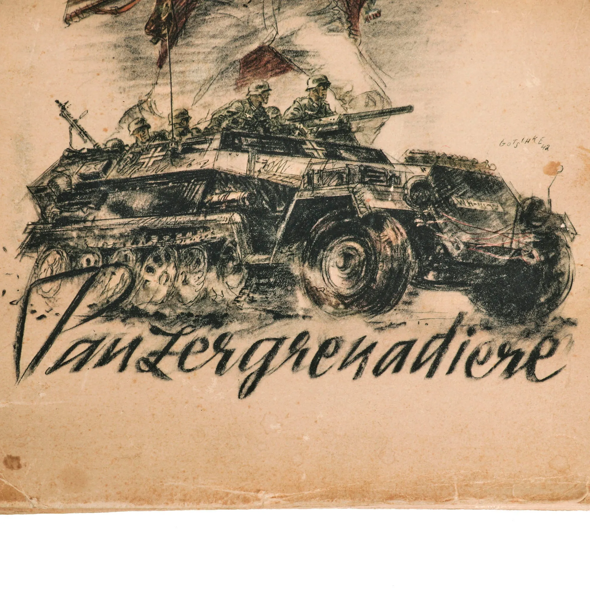 Original German WWII 1942 Dated Panzergrenadiere Mechanized Infantry Folder and 15 Prints by Artist Walter Gotschke - Formerly A.A.F. Tank Museum