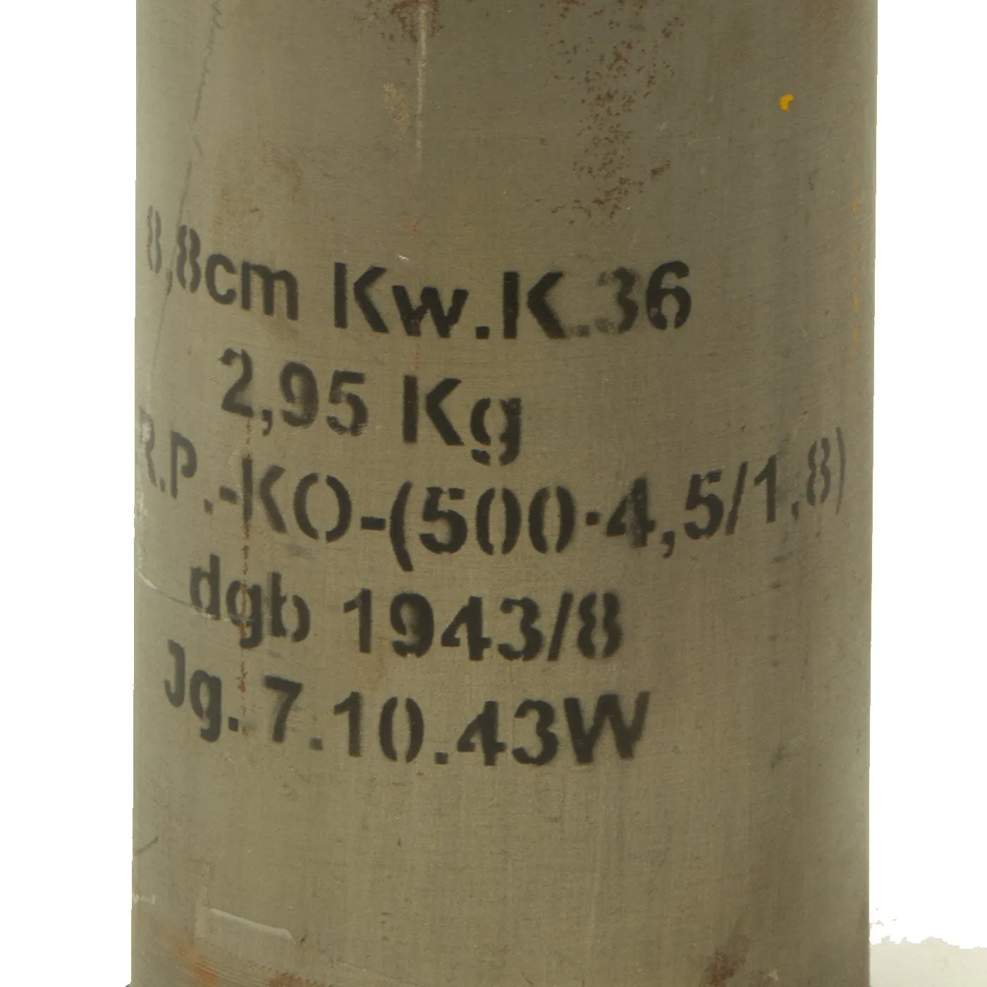 Original German WWII FlaK 88 High Explosive Inert Shell with Casing & Fuse Container - WWII Marked and Dated