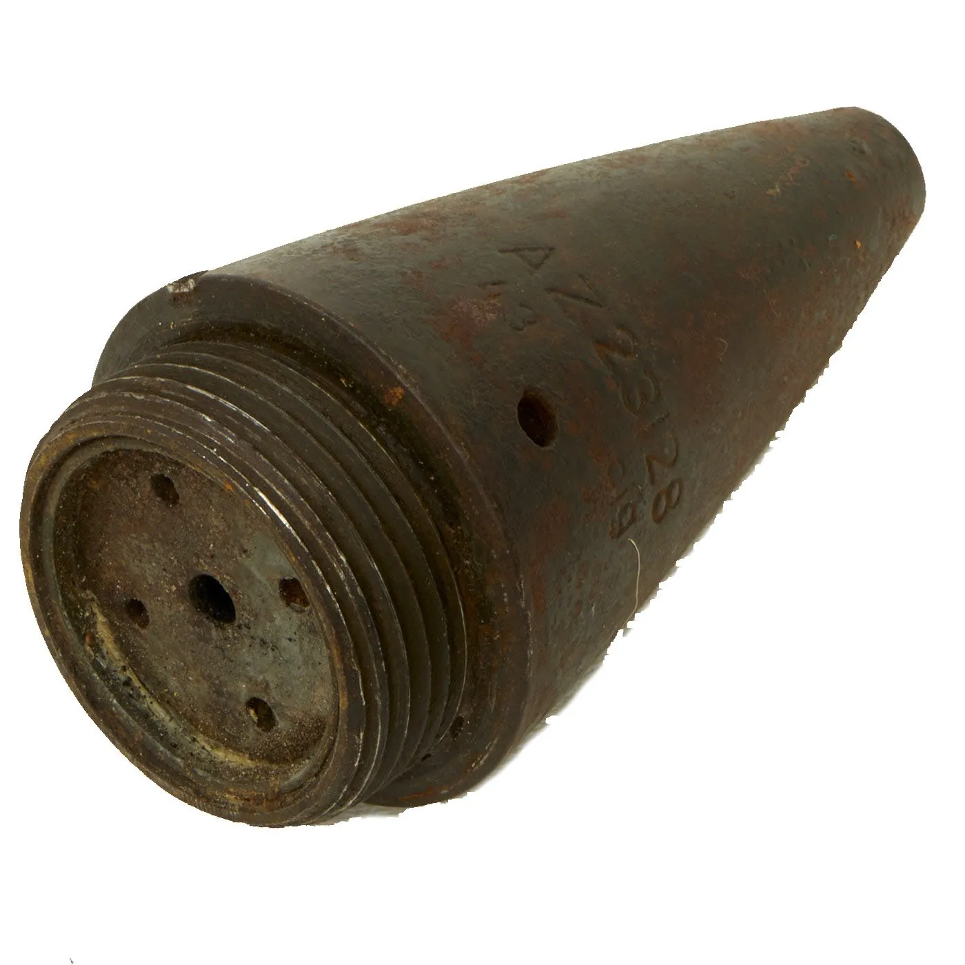 Original German WWII FlaK 88 High Explosive Inert Shell with Casing & Fuse Container - WWII Marked and Dated