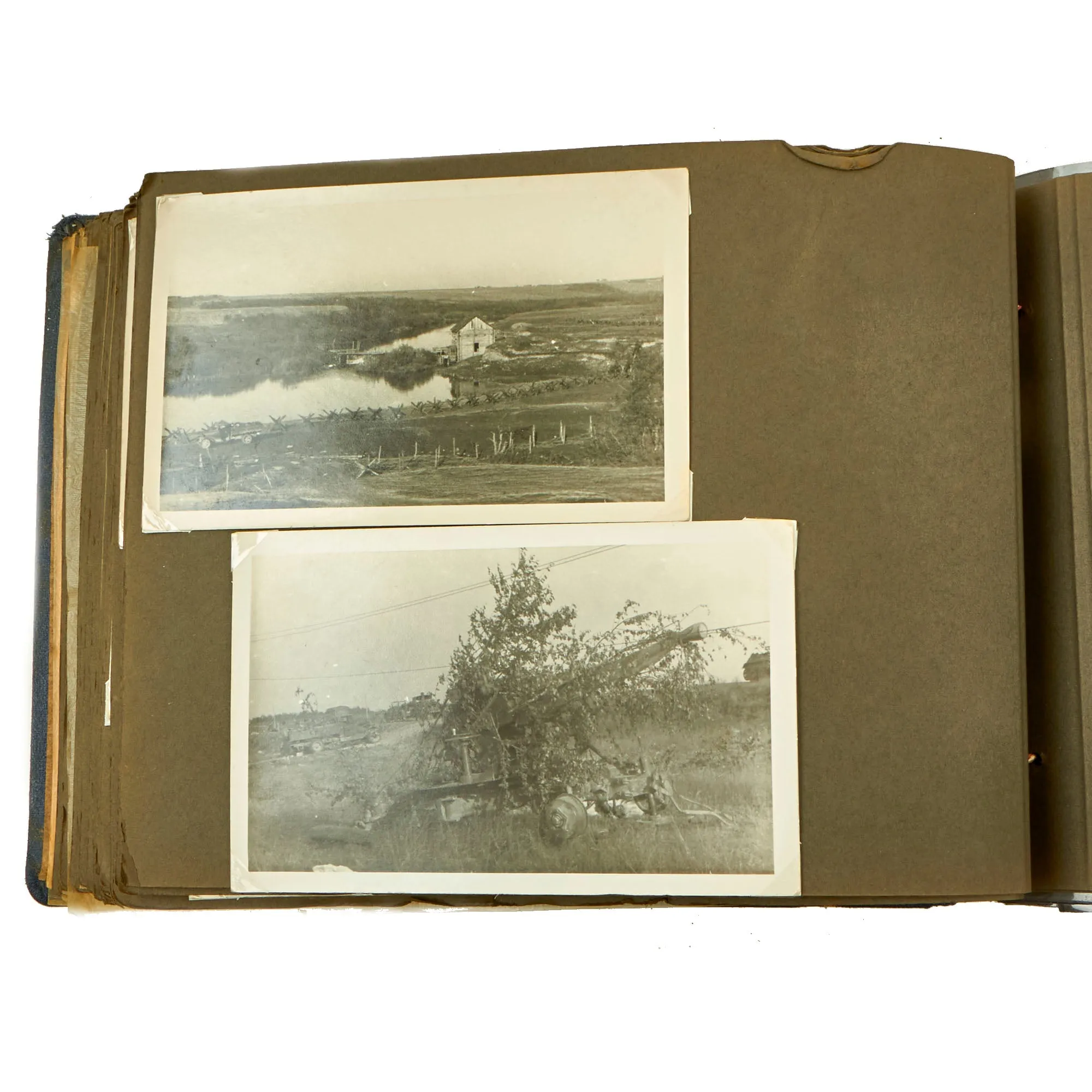 Original German WWII Luftwaffe Photo Album Featuring Numerous Disabled Soviet Tanks with Soldbuch - 144 Photos