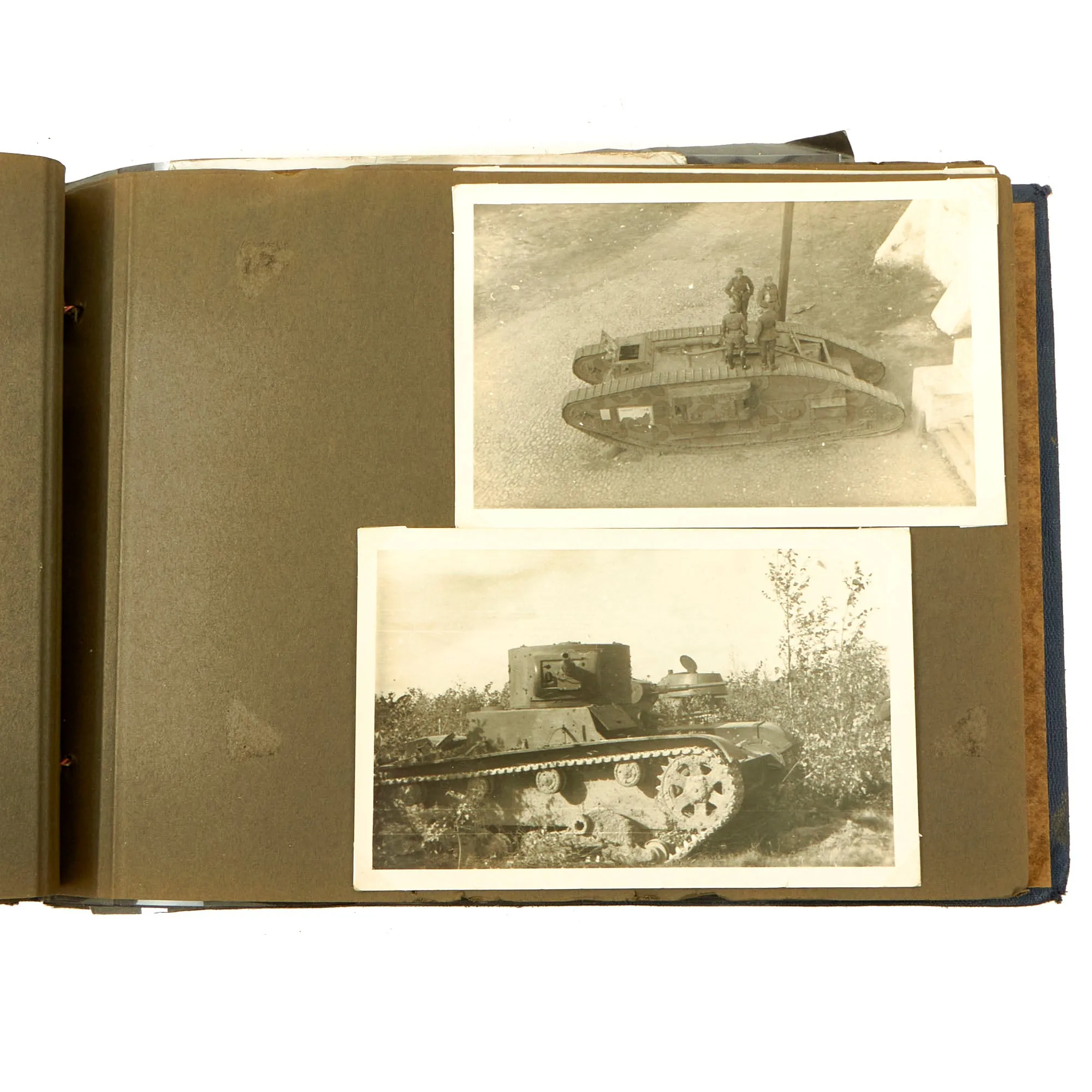 Original German WWII Luftwaffe Photo Album Featuring Numerous Disabled Soviet Tanks with Soldbuch - 144 Photos