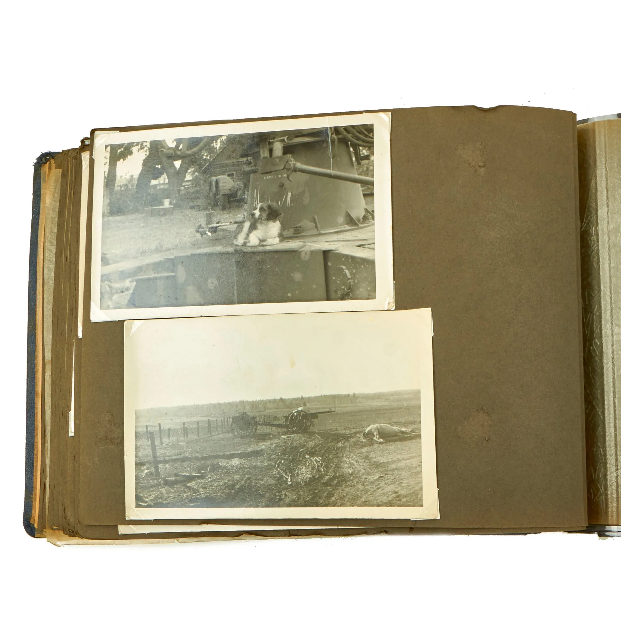 Original German WWII Luftwaffe Photo Album Featuring Numerous Disabled Soviet Tanks with Soldbuch - 144 Photos