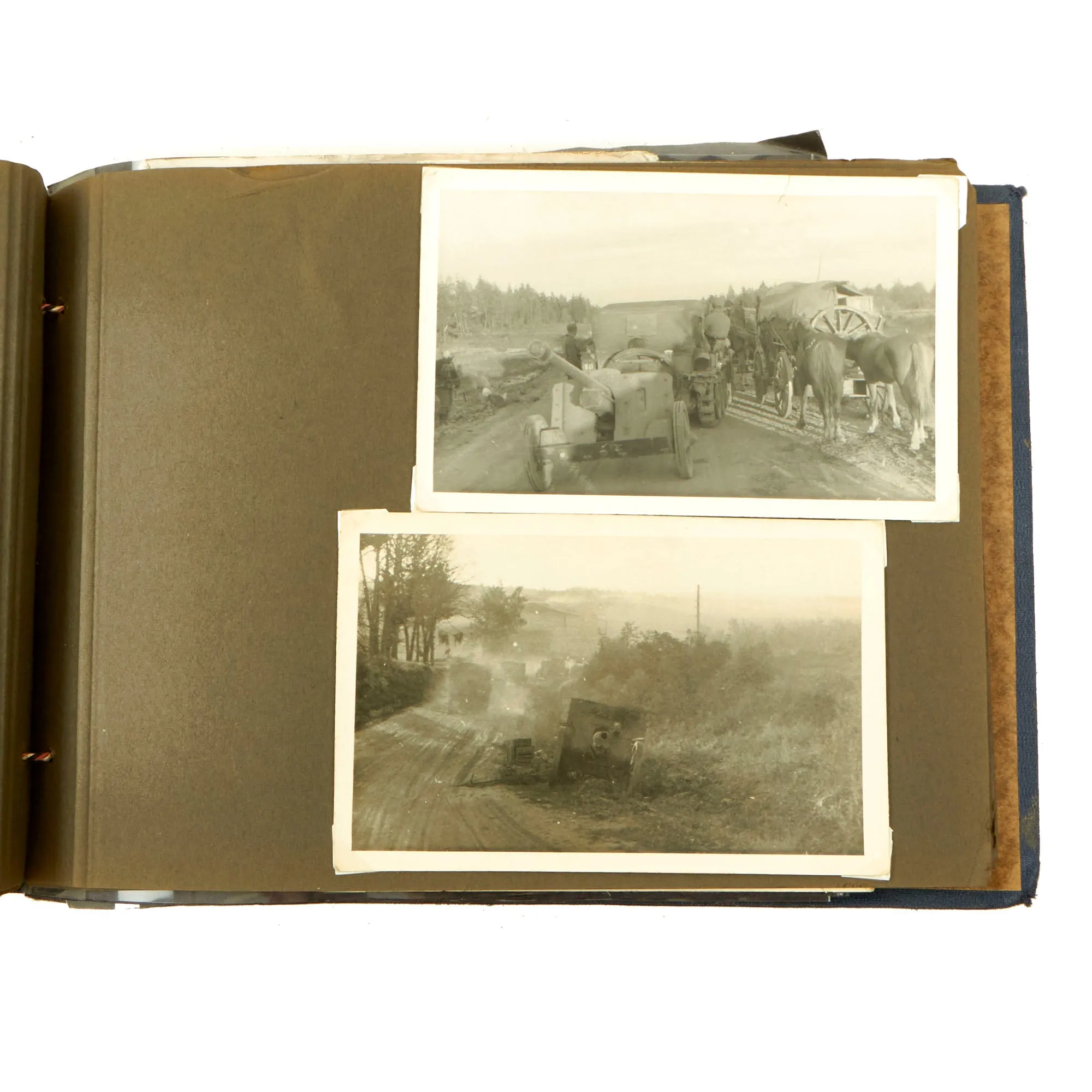 Original German WWII Luftwaffe Photo Album Featuring Numerous Disabled Soviet Tanks with Soldbuch - 144 Photos