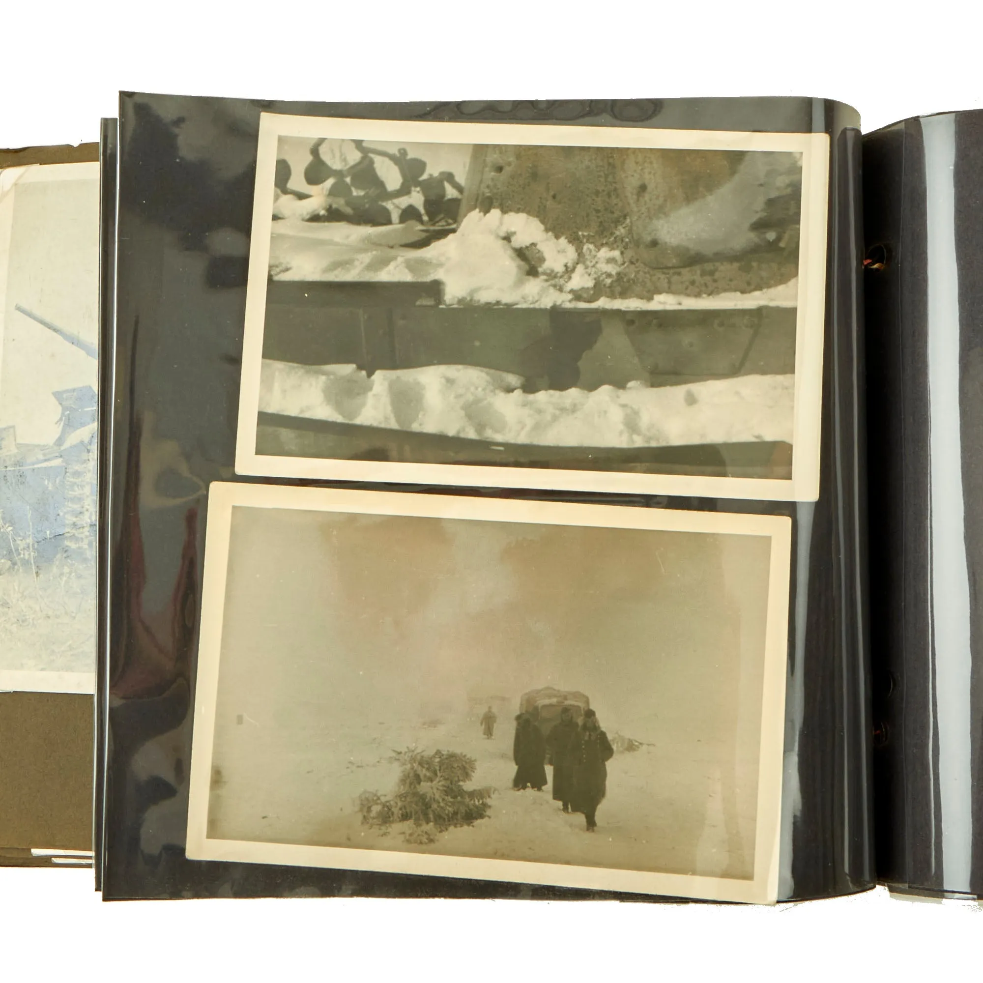 Original German WWII Luftwaffe Photo Album Featuring Numerous Disabled Soviet Tanks with Soldbuch - 144 Photos