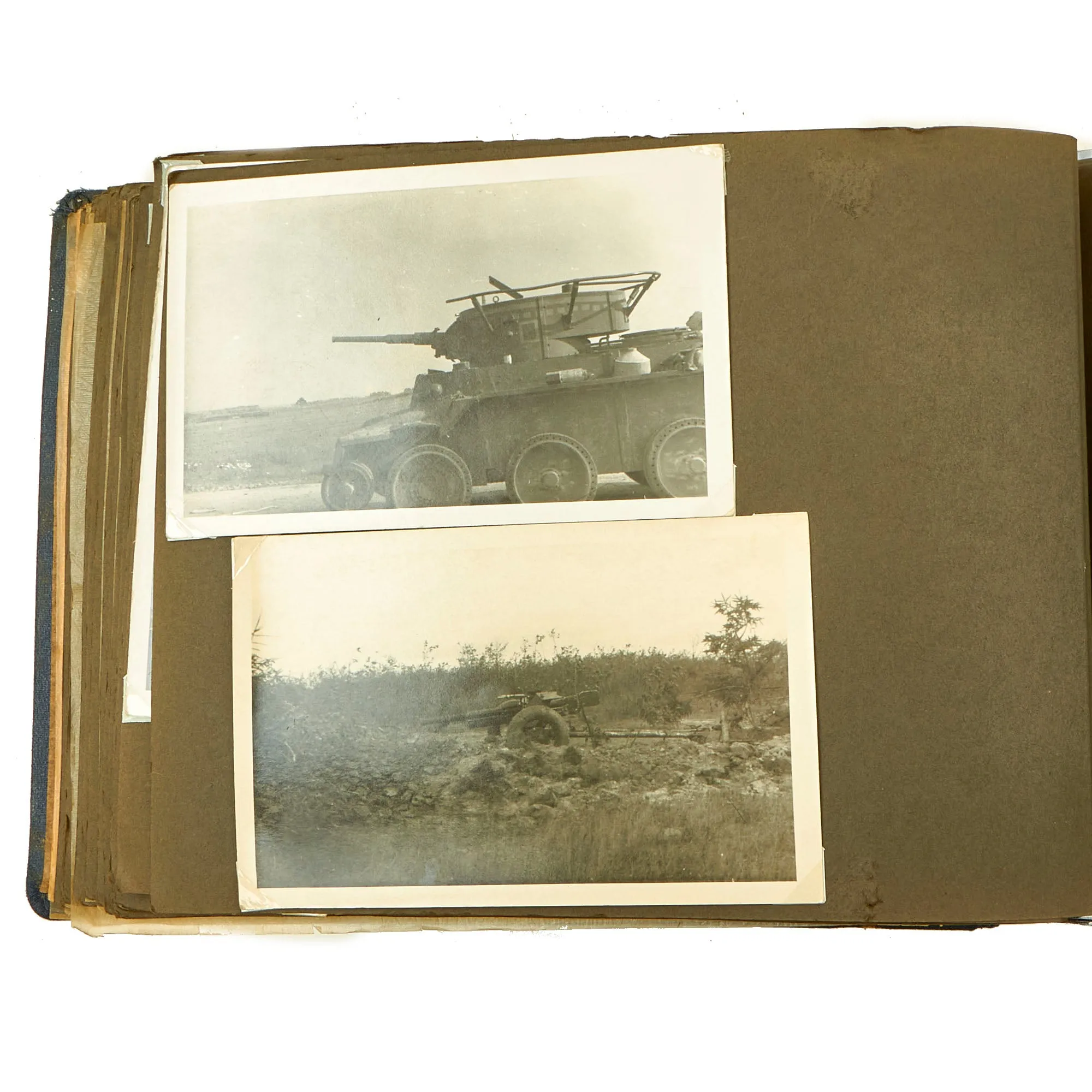 Original German WWII Luftwaffe Photo Album Featuring Numerous Disabled Soviet Tanks with Soldbuch - 144 Photos