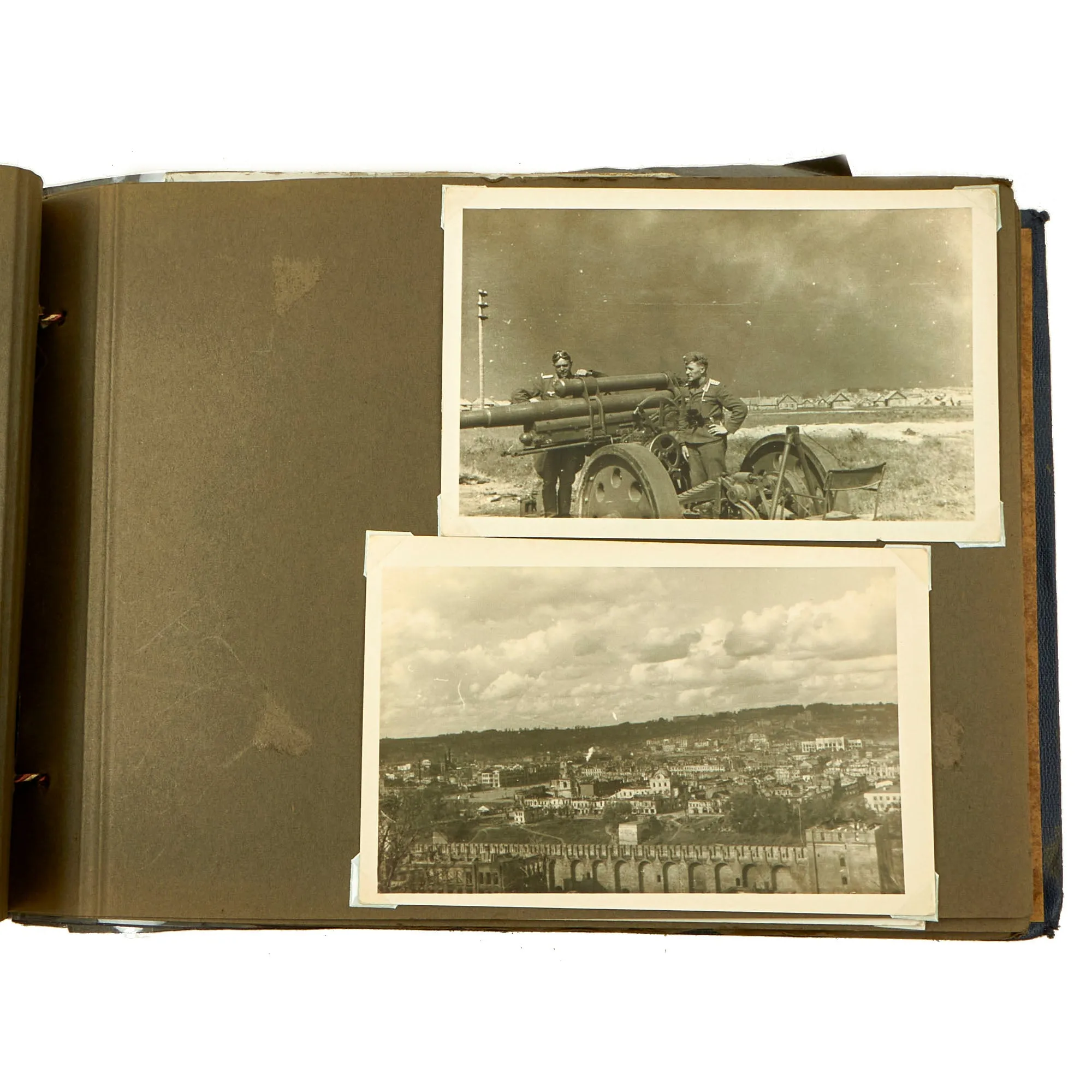 Original German WWII Luftwaffe Photo Album Featuring Numerous Disabled Soviet Tanks with Soldbuch - 144 Photos