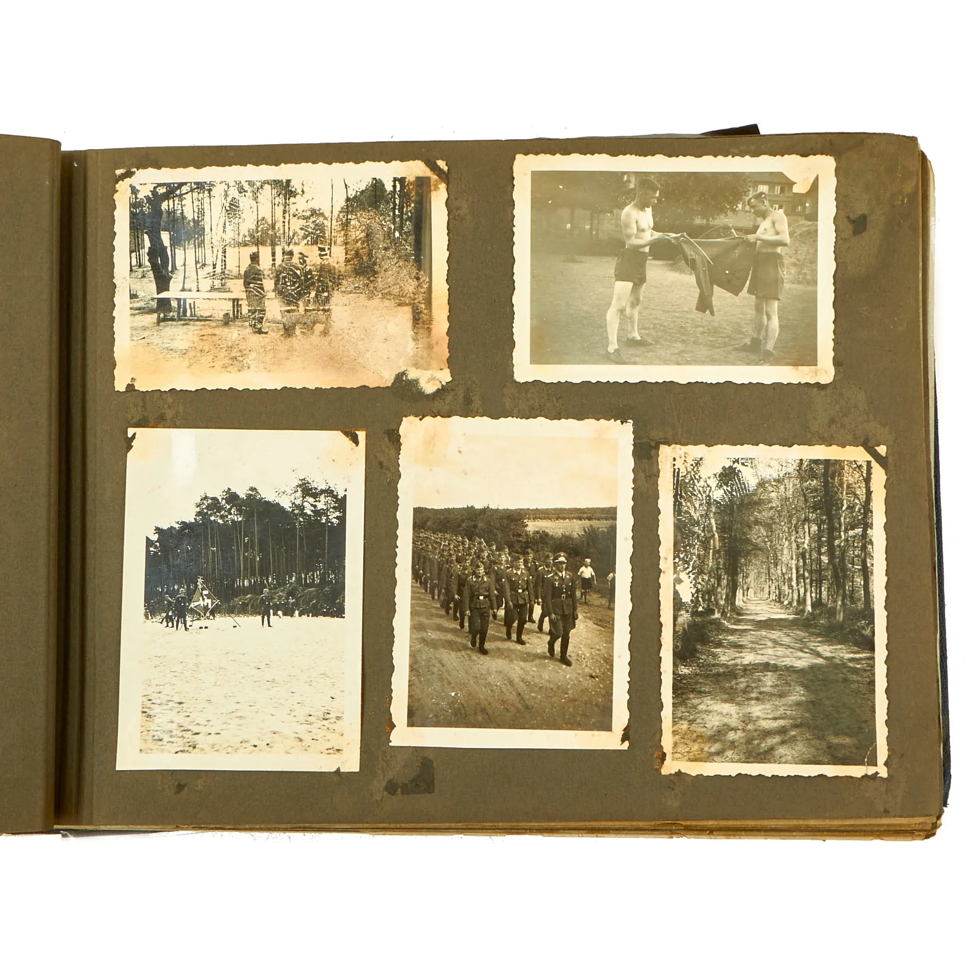 Original German WWII Luftwaffe Photo Album Featuring Numerous Disabled Soviet Tanks with Soldbuch - 144 Photos