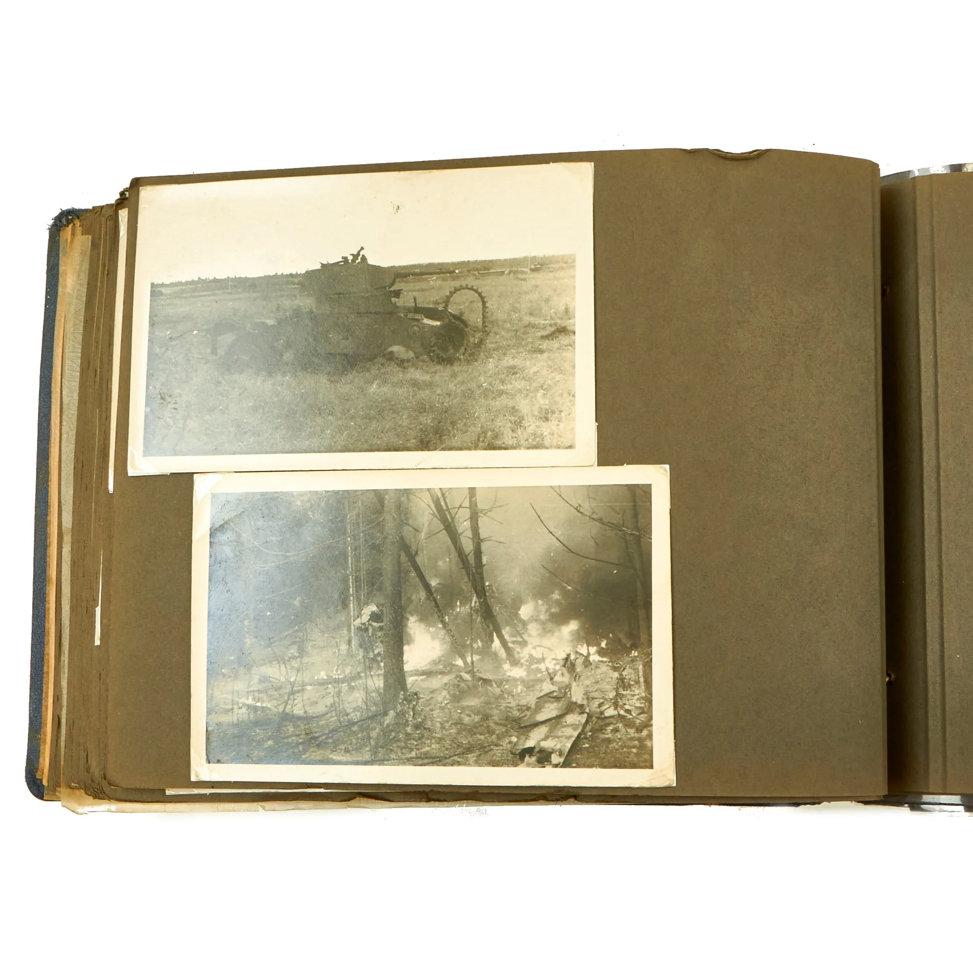 Original German WWII Luftwaffe Photo Album Featuring Numerous Disabled Soviet Tanks with Soldbuch - 144 Photos