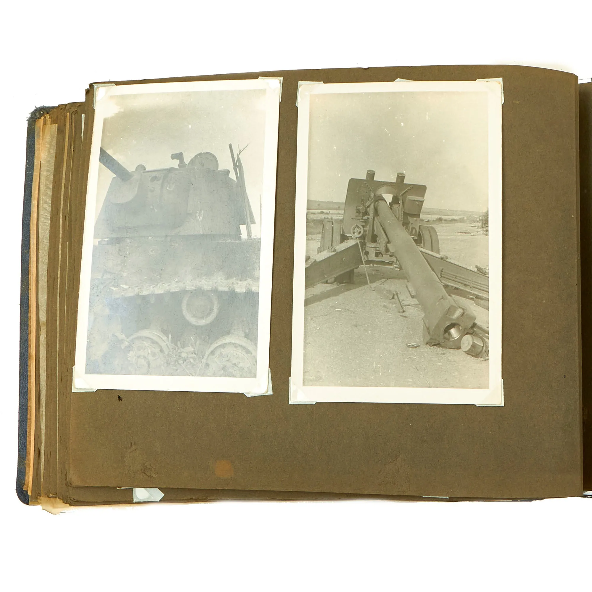 Original German WWII Luftwaffe Photo Album Featuring Numerous Disabled Soviet Tanks with Soldbuch - 144 Photos