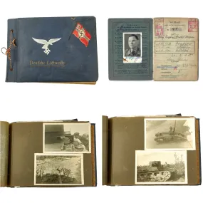 Original German WWII Luftwaffe Photo Album Featuring Numerous Disabled Soviet Tanks with Soldbuch - 144 Photos