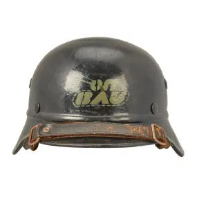 Original German WWII Ostbau Werke Factory Guard Beaded M35 Helmet - Flakpanzer IV