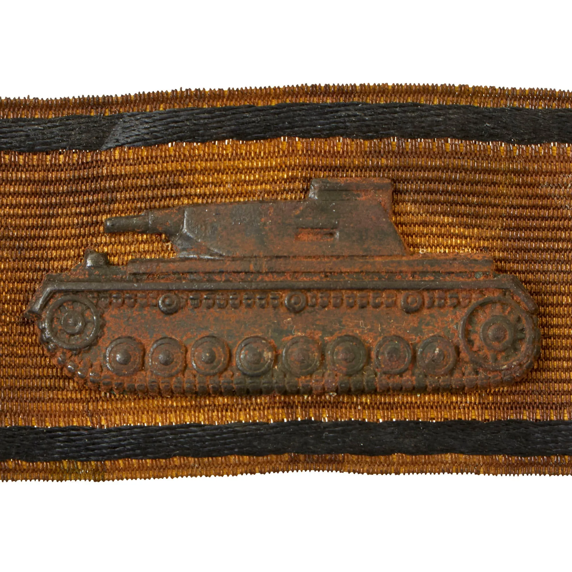 Original German WWII Tank Destruction Badge in Gold - Steel Badge with Fabric Band - Type 3 -  Extremely Rare