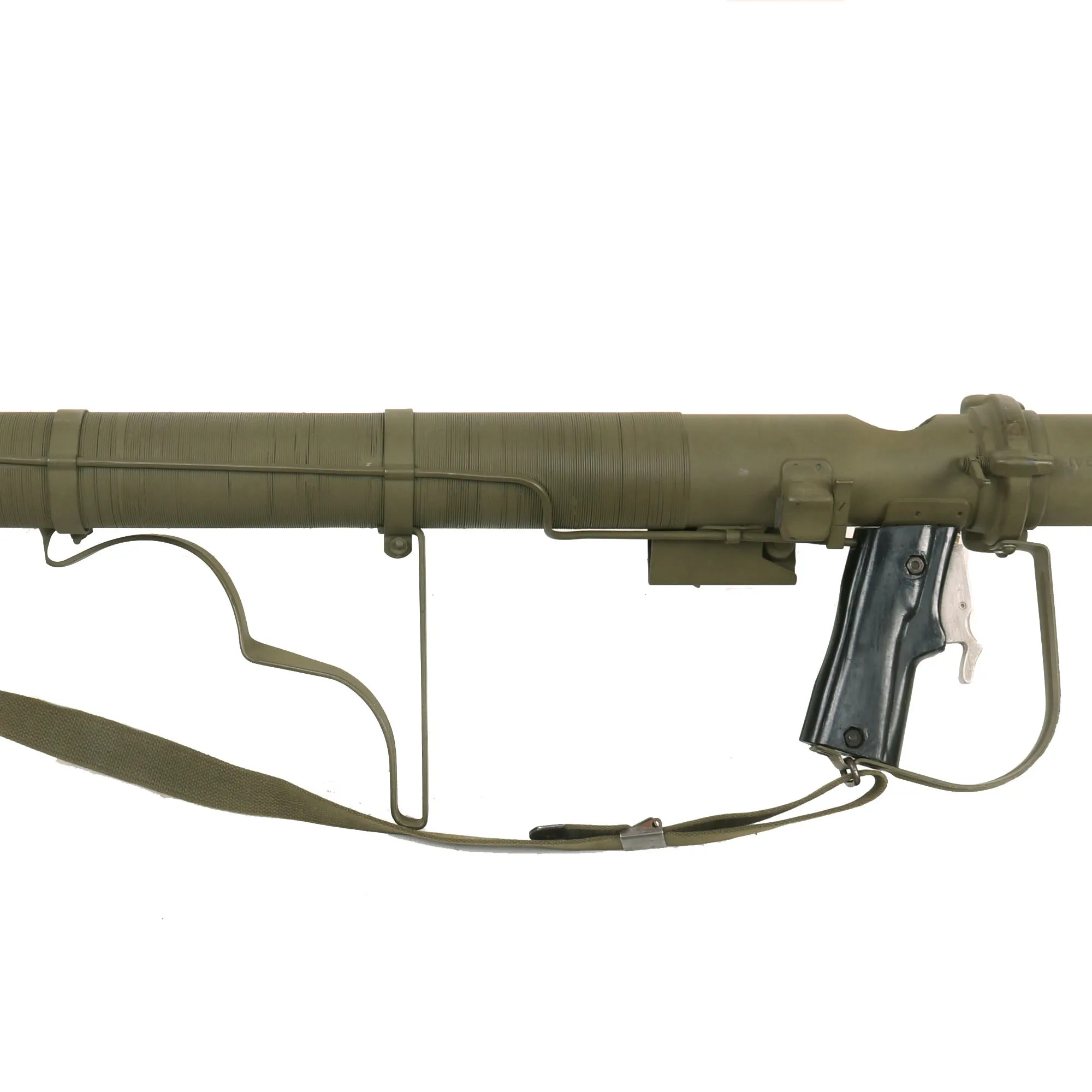 Original U.S. WWII Deactivated M9A1 Bazooka Anti-Tank Rocket Launcher Serial 92676 with Inert Rocket and 1944 Dated Rocket Carrier