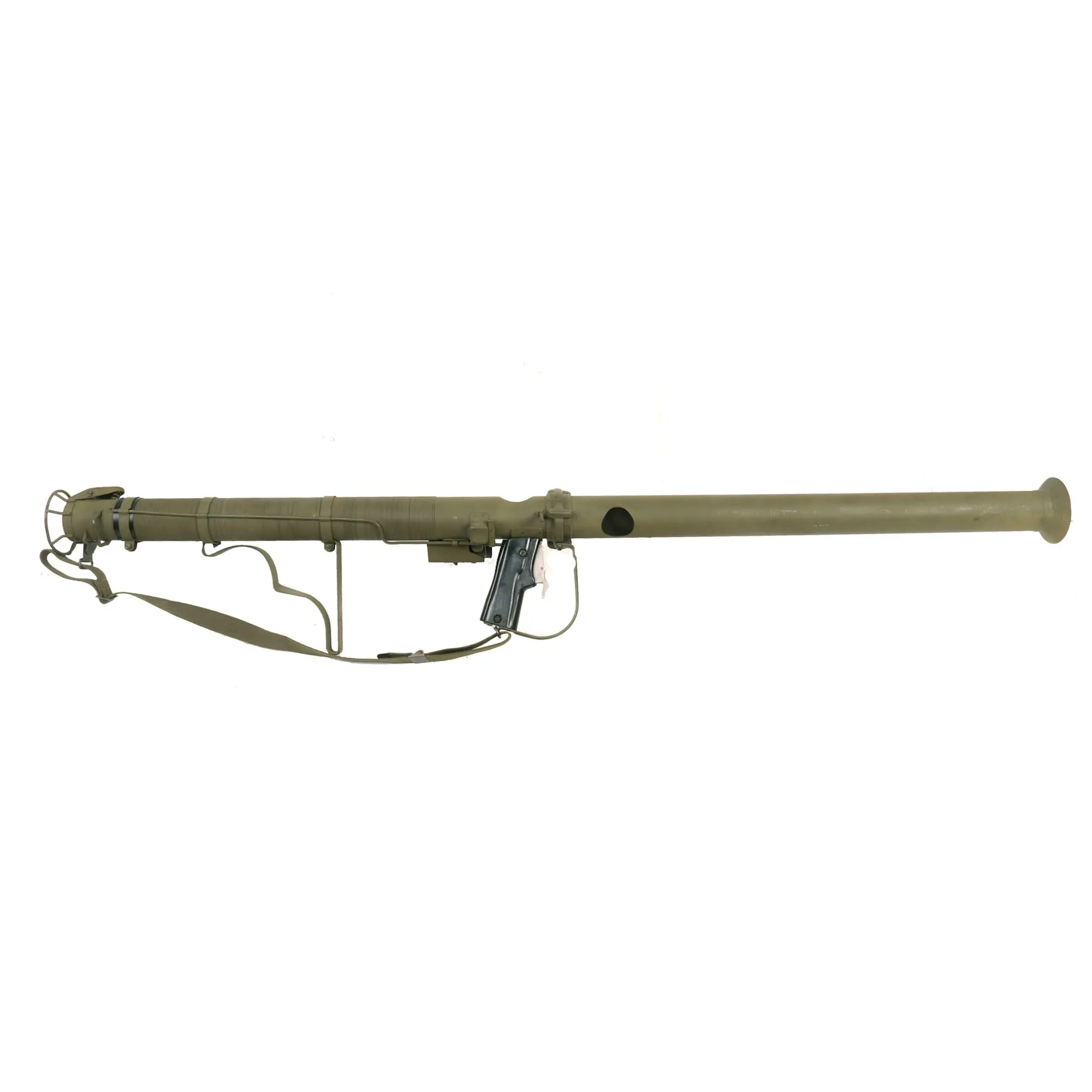 Original U.S. WWII Deactivated M9A1 Bazooka Anti-Tank Rocket Launcher Serial 92676 with Inert Rocket and 1944 Dated Rocket Carrier