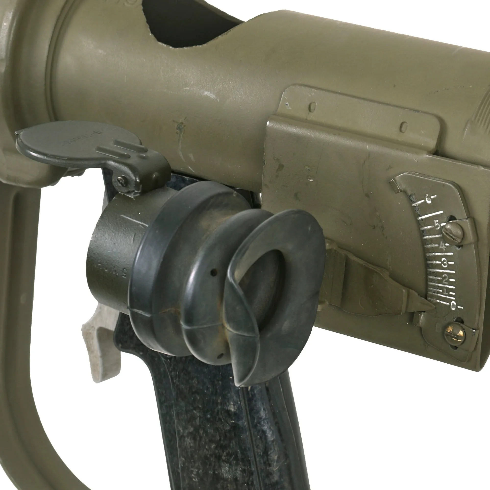 Original U.S. WWII Deactivated M9A1 Bazooka Anti-Tank Rocket Launcher Serial 92676 with Inert Rocket and 1944 Dated Rocket Carrier