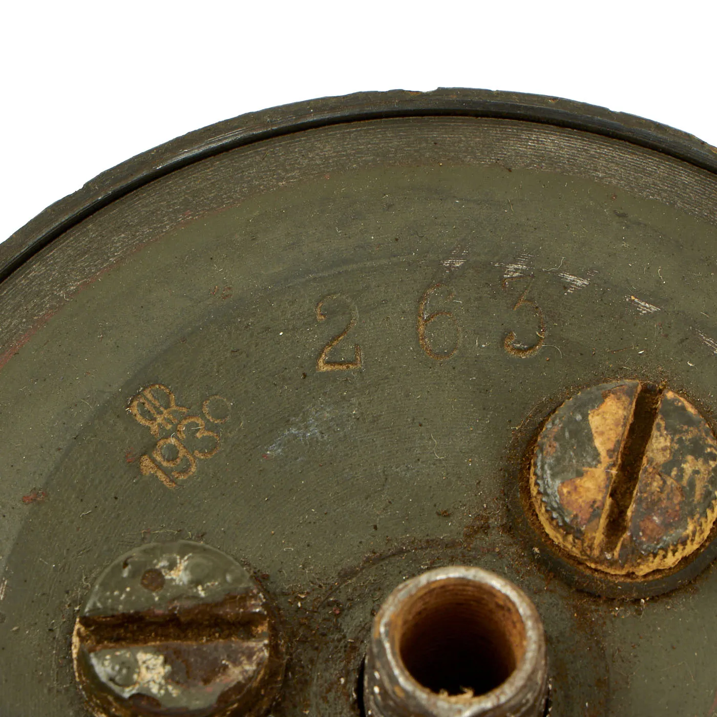 Original WWII German 1939 dated Bouncing Betty S-Mine with Shrapnel Grass Blade Fuse by Richard Rinker