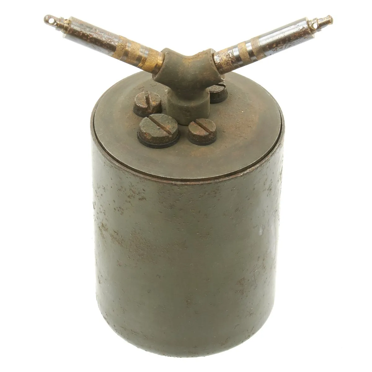 Original WWII German 1940-dated Bouncing Betty S-Mine by Richard Rinker with Shrapnel and Mock Explosive