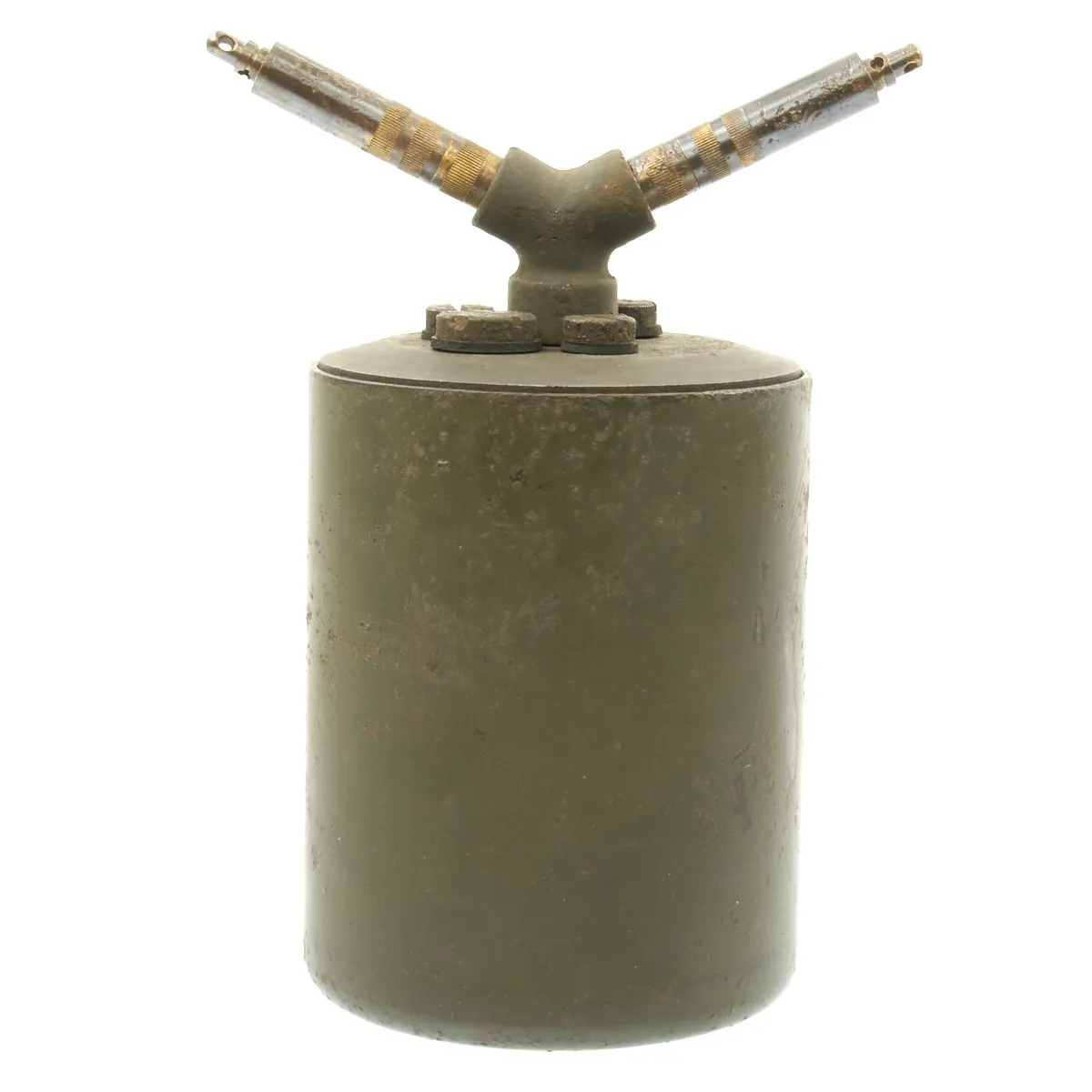 Original WWII German 1940-dated Bouncing Betty S-Mine by Richard Rinker with Shrapnel and Mock Explosive