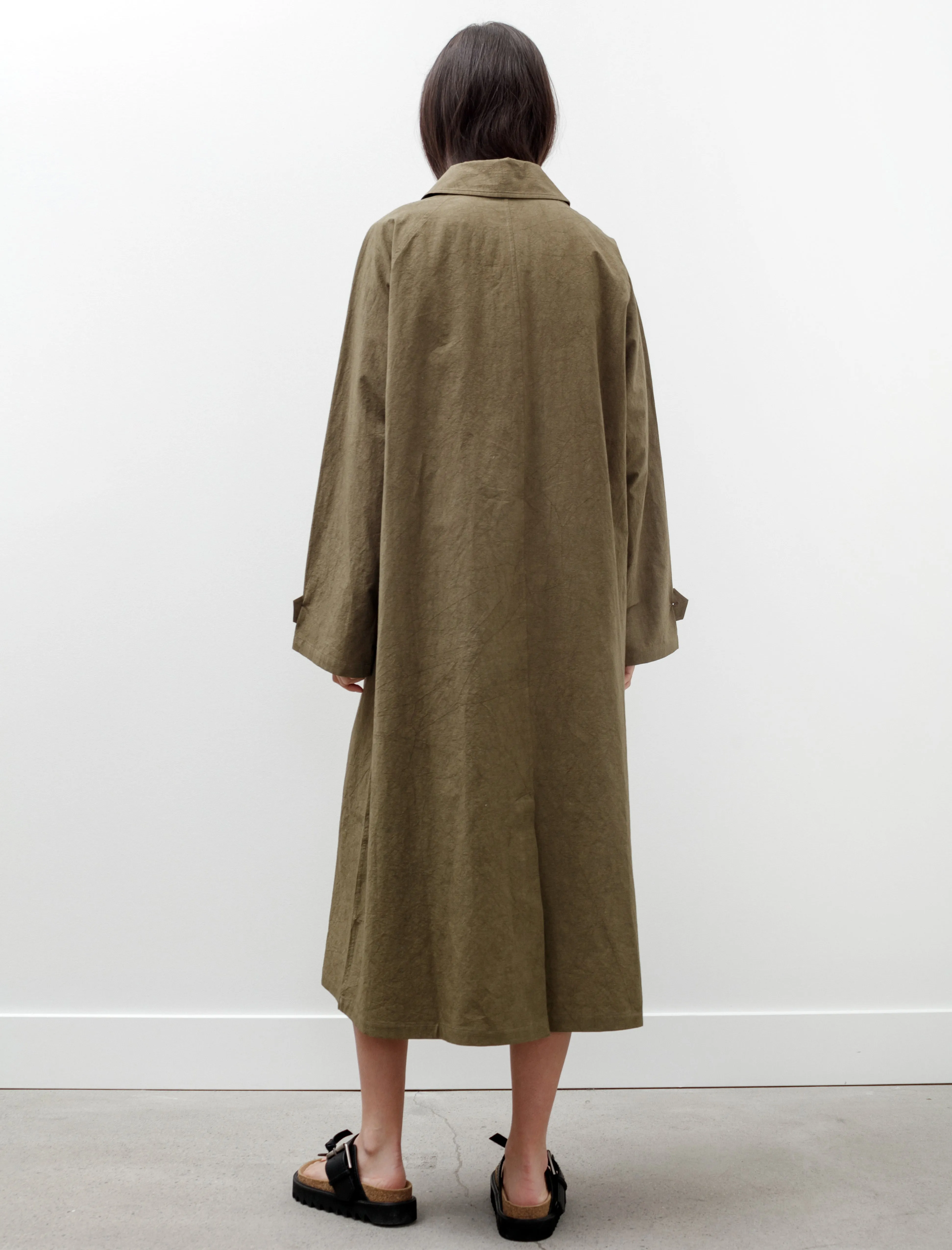 Oversized Trench Coat Cotton Linen Dark Olive