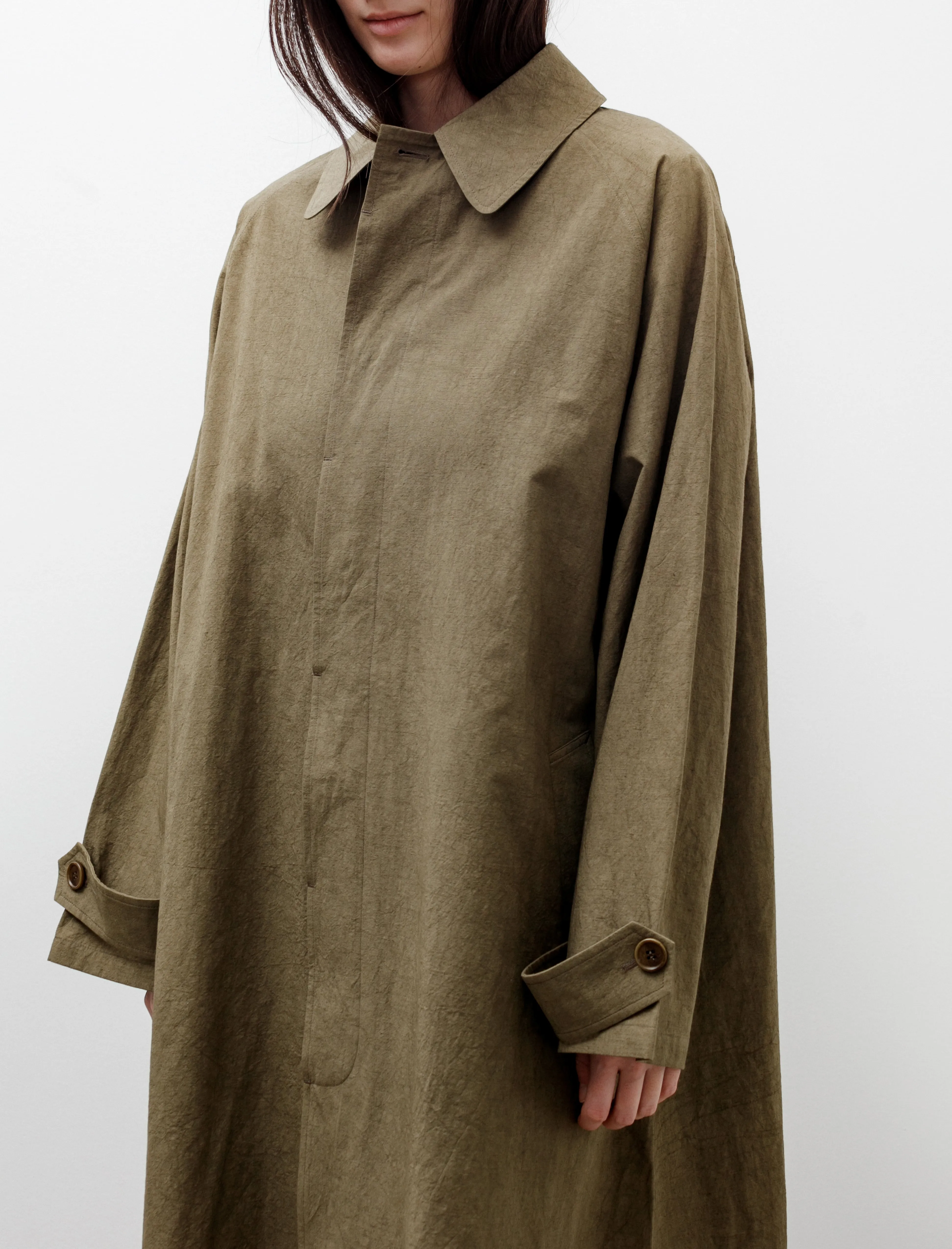 Oversized Trench Coat Cotton Linen Dark Olive