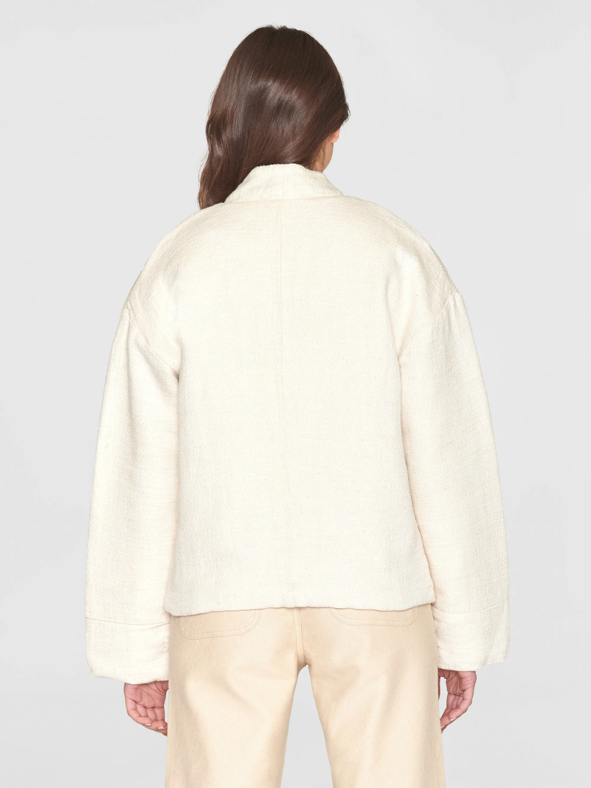 Padded kimono herringbone structure jacket - Egret