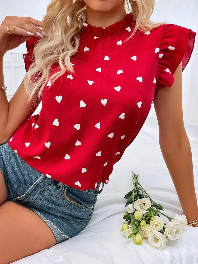 Pink Summer 2024 Ruffle Short Sleeve Blouse