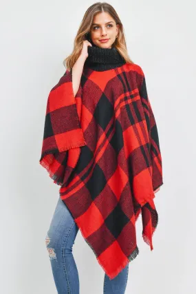 PLAID KNITTED TURTLEKNECK PONCHO