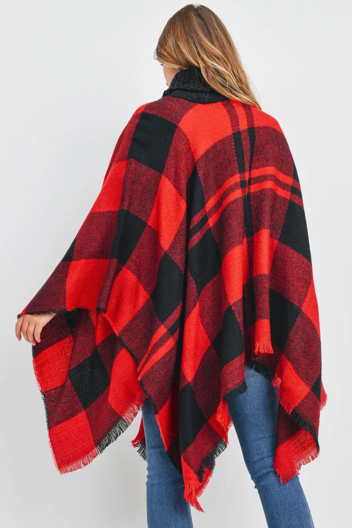 PLAID KNITTED TURTLEKNECK PONCHO