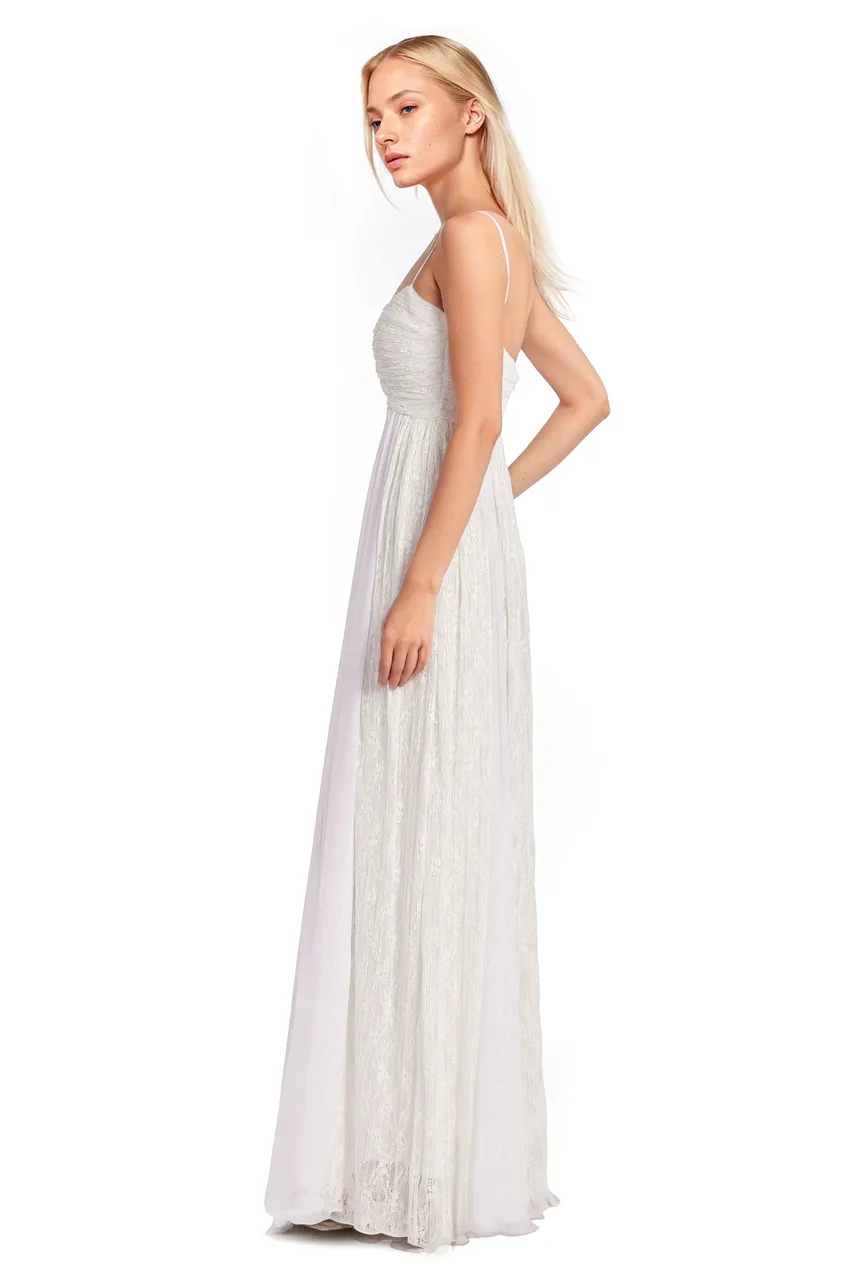 Pleated Mesh Lace and Georgette Sleeveless Gown