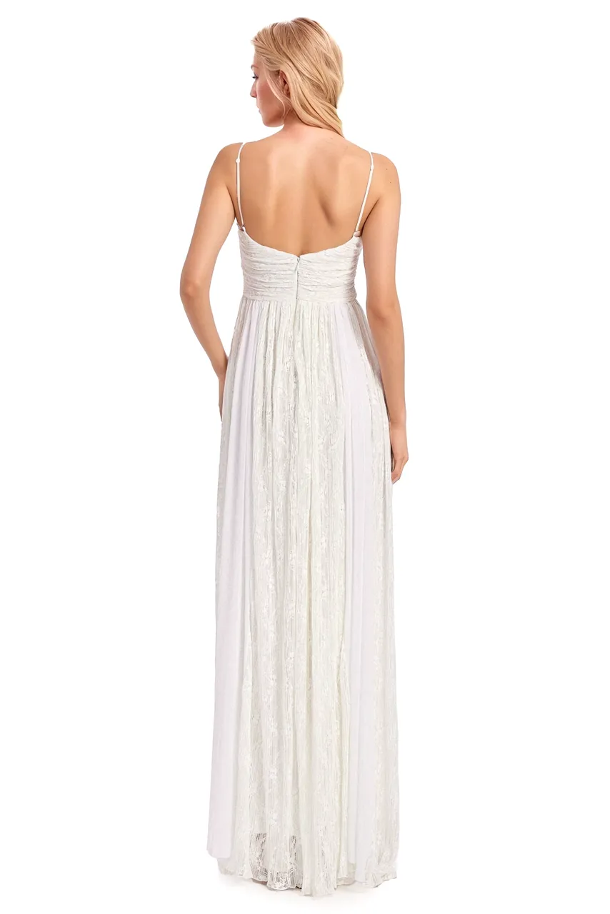 Pleated Mesh Lace and Georgette Sleeveless Gown