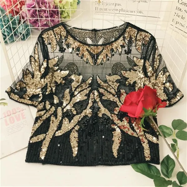 Pre Order:  Gauze Sequined Patchwork Blouse