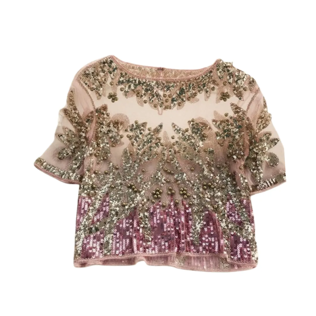 Pre Order:  Gauze Sequined Patchwork Blouse