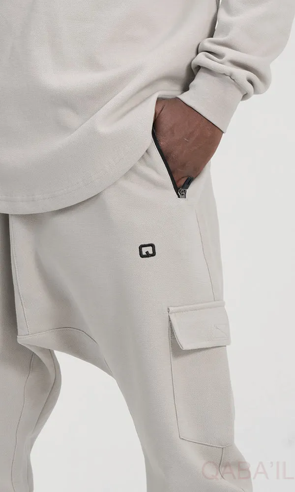 QL Sniper Set Cargo Joggers and Longline Top in Light Grey