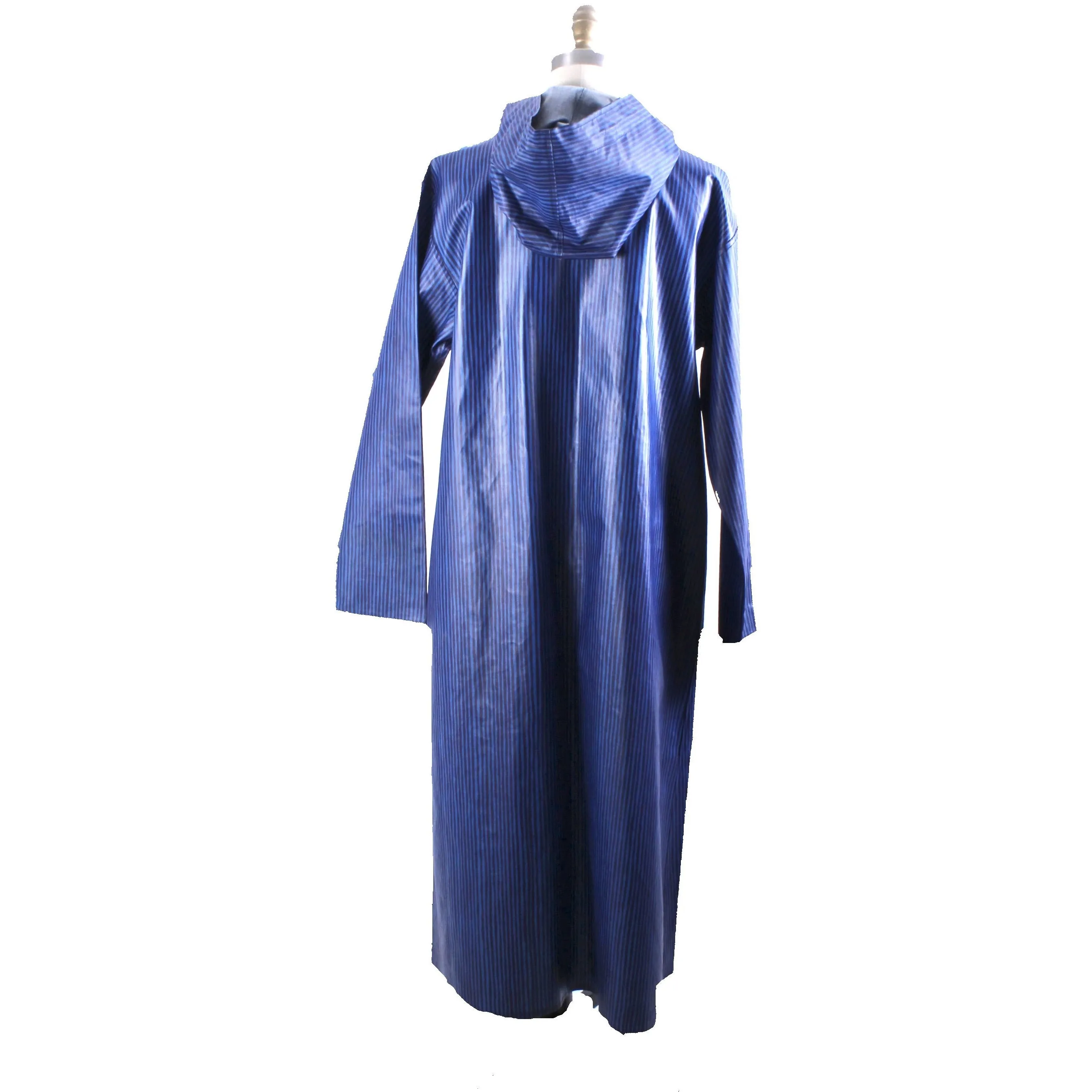 Rare Marimekko Varvunraita Vuokko Design 60s  Raincoat Hooded Blue & Navy Stripe Print M 10 38 Zip Up