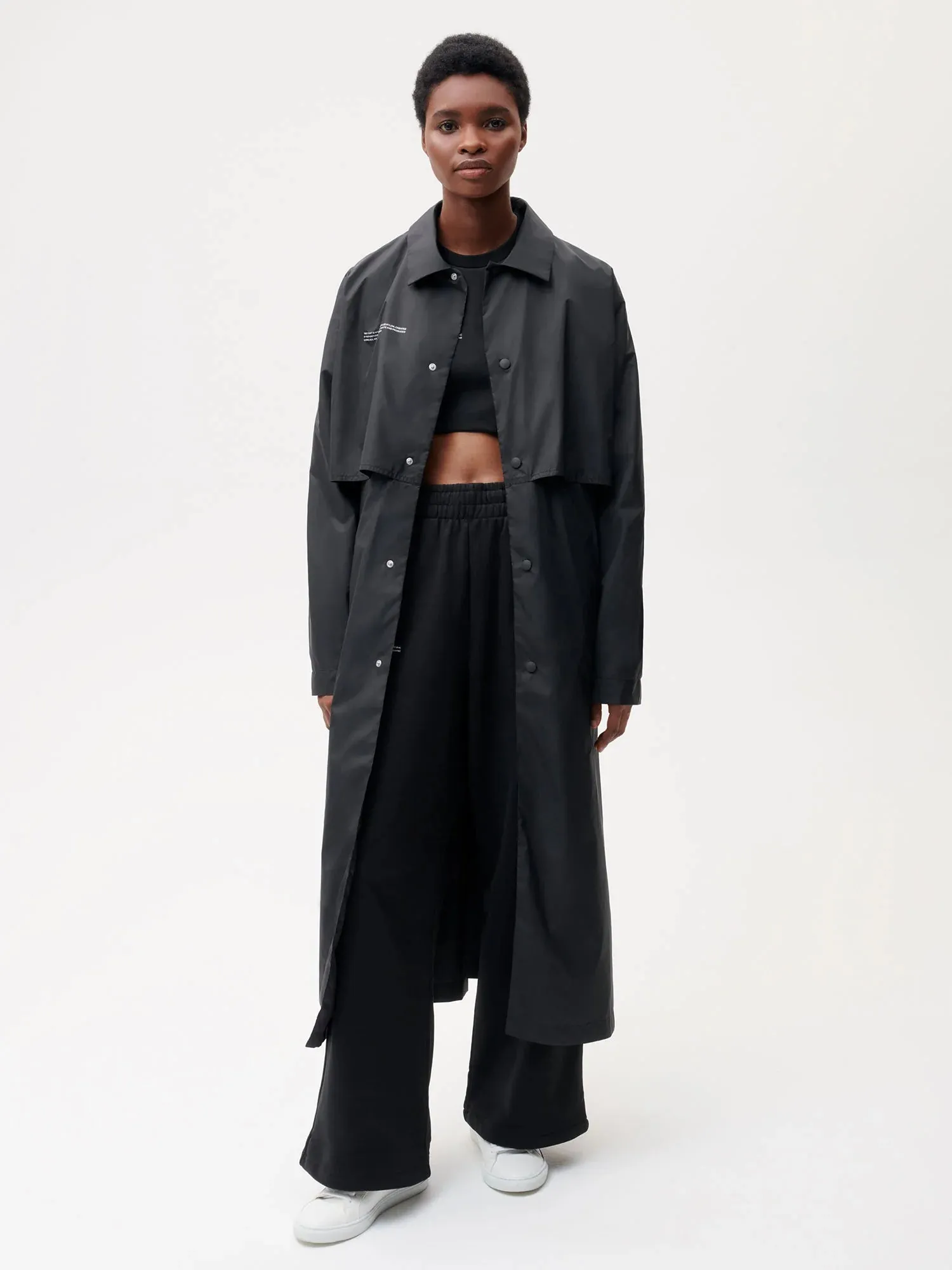 Recycled Nylon Trench Coat—black