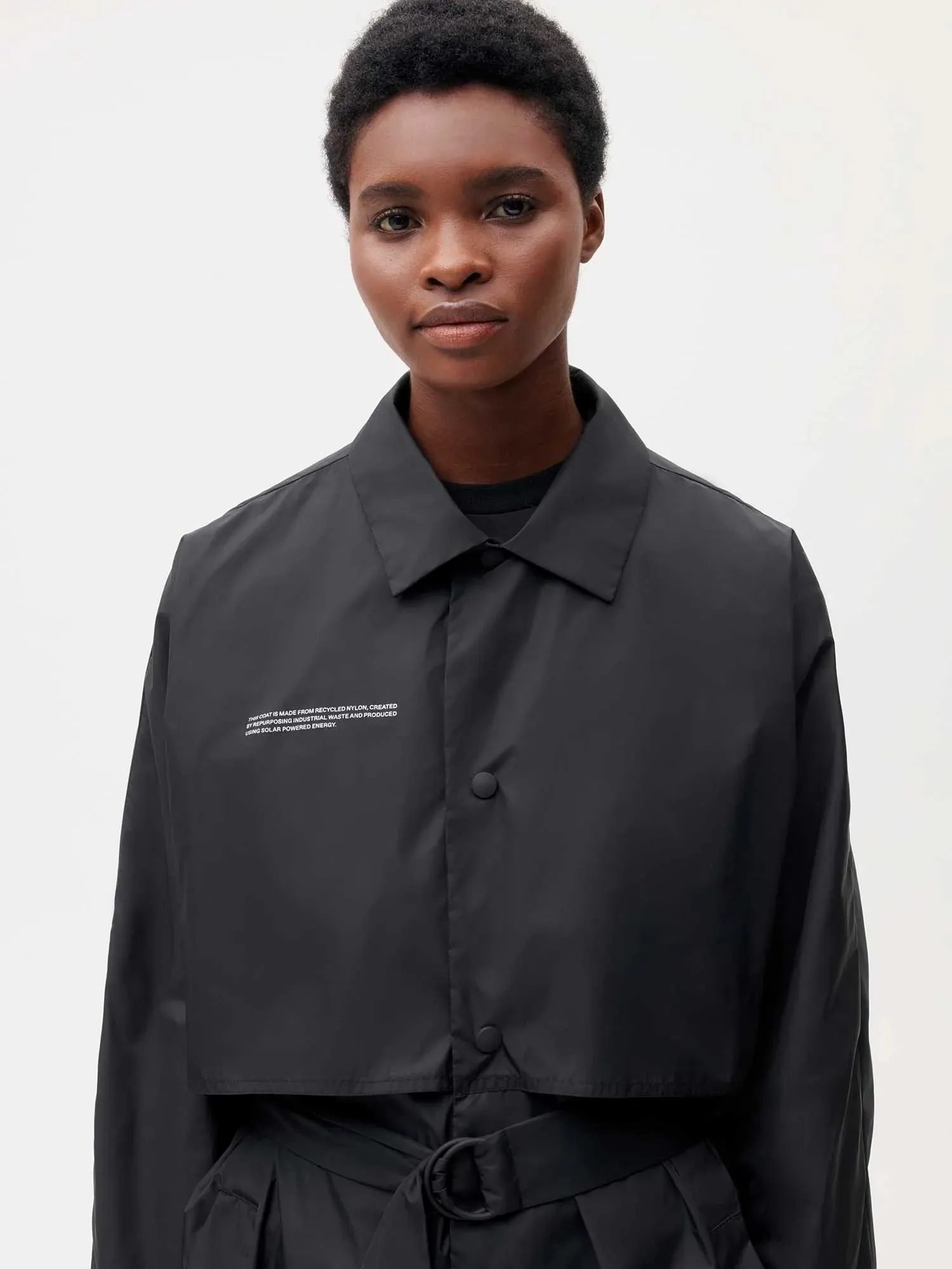 Recycled Nylon Trench Coat—black