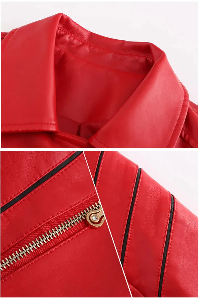 Red Leather Jacket Women fashion Casual Biker Jackets Outwear Female Tops spring and autumn  Leather Jacket Coat