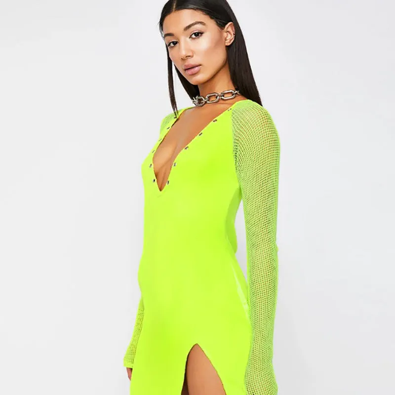 Sexy V-neck Split Dress Neon Sexy Club