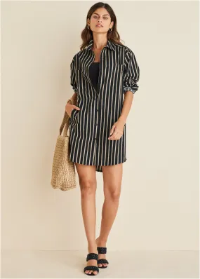 Shirt Dress - Tan Black Stripe