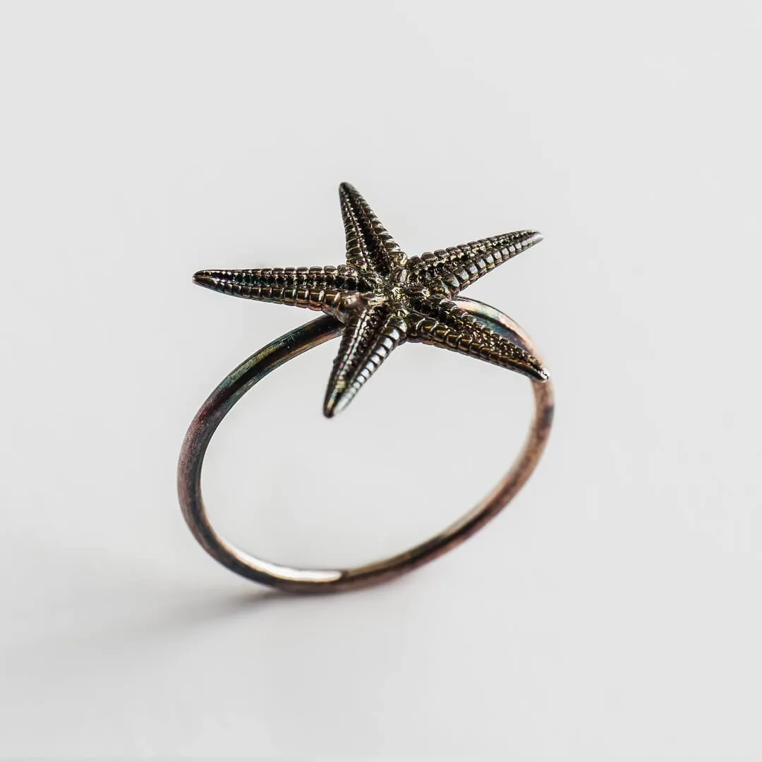 Small starfish - ring - silver 925 - rainbow patina