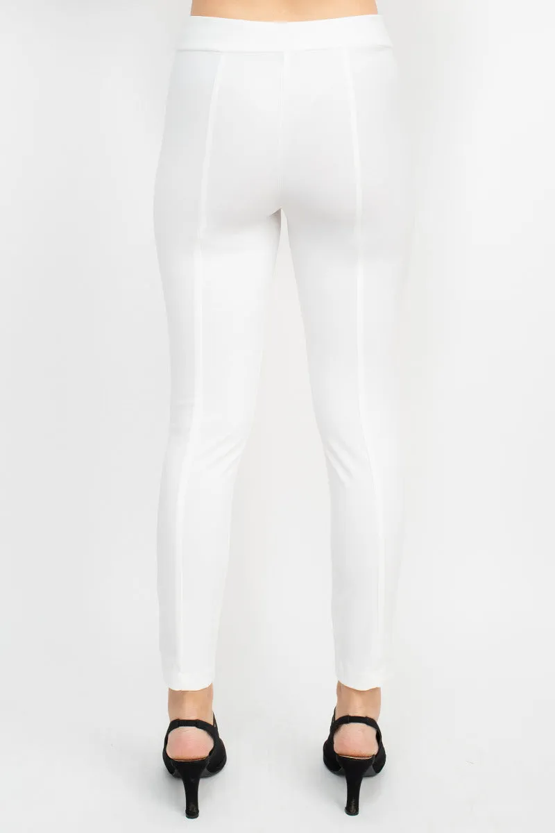 Soho Mid Waist Pull-On Skinny Zipper Front Solid Crepe Pant