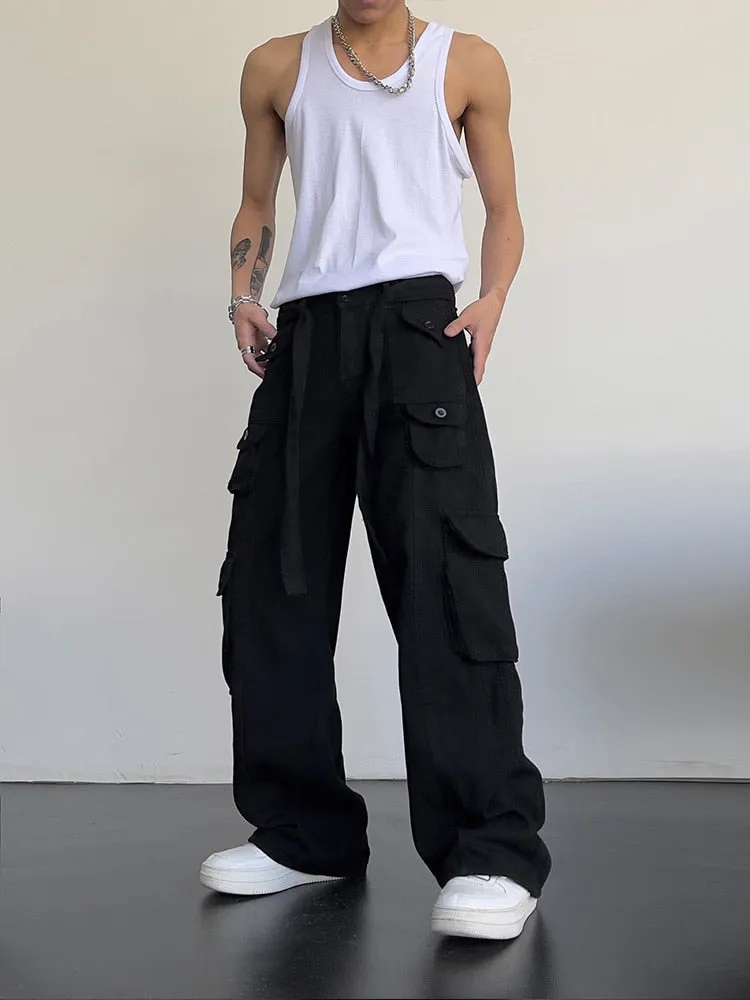 Solid Pockets Loose Cargo Pants