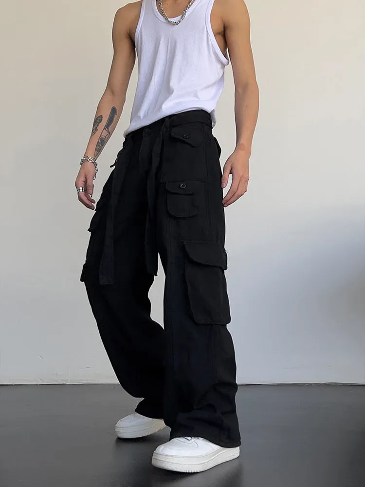 Solid Pockets Loose Cargo Pants