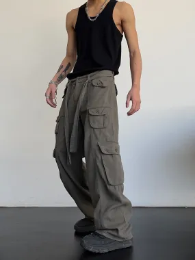 Solid Pockets Loose Cargo Pants